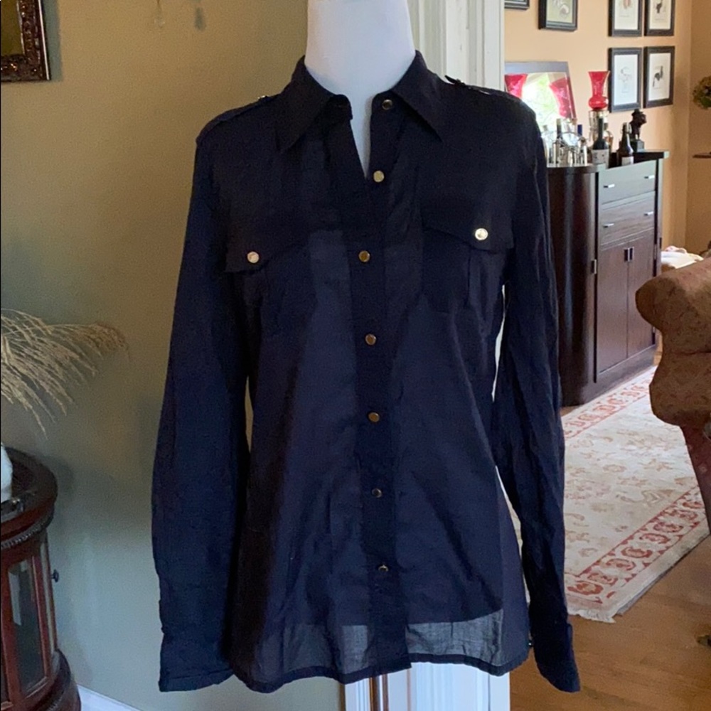 Navy blue light cotton Tory Burch button down top